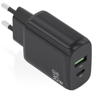 Cargador gan de pared aisens a110-0924/ 1xusb tipo-c/ 1xusb/ 30w/ negro