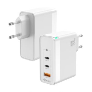 Cargador gan de pared aisens asch-100w3p008-w/ 2xusb tipo-c/ 1x usb/ 100w