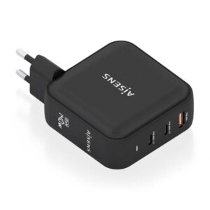 Cargador gan de pared aisens asch-140w3p031-bk/ 2xusb tipo-c/ 1xusb/ 140w