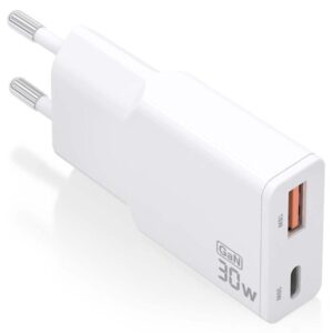 Cargador gan de pared aisens asch-30w2p046-w/ 1xusb tipo-c/ 1xusb/ 30w/ blanco