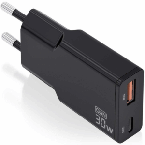 Cargador gan de pared aisens asch-30w2p047-bk/ 1xusb tipo-c/ 1xusb/ 30w/ negro