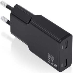 Cargador gan de pared aisens asch-30w2p049-bk/ 2xusb tipo-c/ 30w/ negro