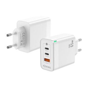 Cargador gan de pared aisens asch-65w3p007-w/ 2xusb tipo-c/ 1x usb/ 65w