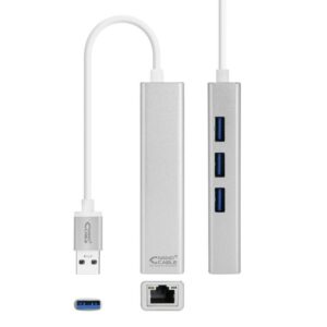 Hub usb 3.0 nanocable 10.03.0403/ 3xusb/ 1xrj45/ gris
