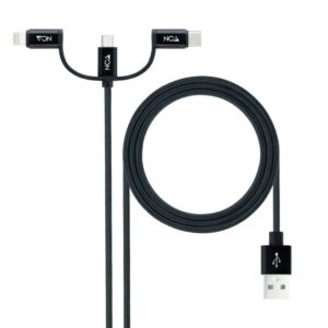 Cable usb 2.0 nanocable 10.01.3200/ lightning macho - micro usb macho/ usb tipo-c macho/ 1m/ negro