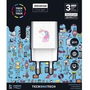 Cargador de pared tech one tech unicornio dream/ 2xusb/ 2.4a/ blanco