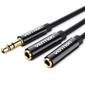 Cable estéreo vention bbsby/ jack 3.5 macho - 2x jack 3.5 hembra/ 30cm/ negro
