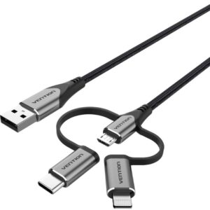 Cable usb 2.0 tipo-c vention cqjhg/ usb macho/ usb tipo-c macho - microusb macho - lightning macho/ 480mbps/ 1.5m/ gris