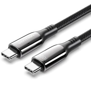 Cable usb 2.0 tipo-c 5a 100w vention ctkbh/ usb tipo-c macho - usb tipo-c macho/ hasta 100w/ 480mbps/ 2m/ negro