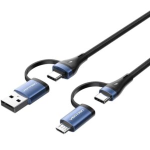 Cable usb 2.0 tipo-c vention ctllf/ usb tipo-c macho - usb macho/ microusb macho - usb tipo-c macho/ hasta 100w/ 480mbps/ 1m/