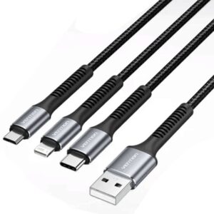 Cable usb 2.0 lightning vention h18bav/ usb tipo-c macho/ lightning macho - microusb macho - usb macho/ 1.2m/ negro