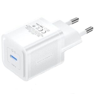 Cargador gan de pared vention fepw0-eu/ 1xusb tipo-c/ 20w