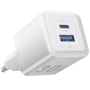 Cargador gan de pared vention feqw0-eu/ 1xusb tipo-c/ 1xusb/ 30w