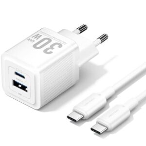 Cargador gan de pared vention tz-feqw0-eu-01/ 1xusb tipo-c/ 1xusb + cable usb tipo-c/ 30w