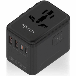 Cargador de pared universal gan aisens asps-2a2c08-bk/ toma de corriente universal/ 2xusb tipo-c/ 2xusb/ 25w