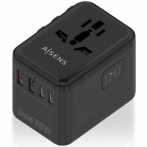 Cargador de pared universal gan aisens asps-2a3c09-bk/ toma de corriente universal/ 3xusb tipo-c/ 2xusb/ 35w