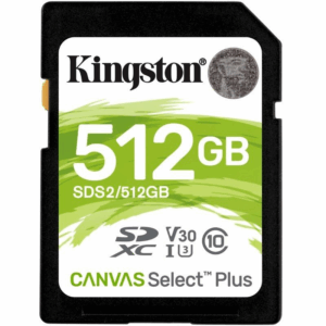 Tarjeta de memoria kingston canvas select plus 512gb sd xc/ clase 10/ 100mbs