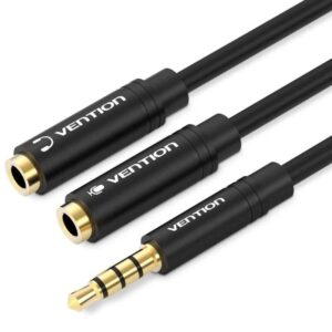 Cable estéreo vention bbvby/ jack 3.5 macho - 2x jack 3.5 hembra/ 30cm/ negro