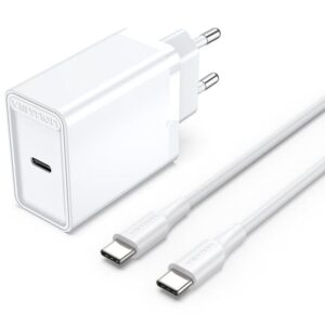 Cargador de pared vention fahwf-eu/ 1xusb tipo-c + 2x cable usb tipo-c/ 25w