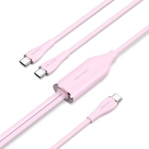 Cable usb tipo-c vention ctmpg/ usb tipo-c macho - 2 x usb tipo-c macho/ hasta 100w/ 480mbps/ 1.5m/ rosa
