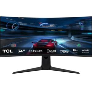 Monitor gaming curvo tcl 34r83q 34'/ wqhd/ 1ms/ 170hz/ va/ regulable en altura/ blanco y negro