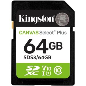 Tarjeta de memoria kingston canvas select plus 64gb sd xc/ clase 10/ 100mbs