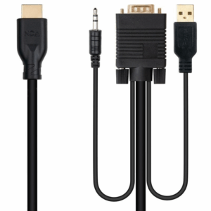 Cable conversor nanocable 10.15.4612/ hdmi macho - vga macho/ jack 3.5 macho/ usb macho/ 1.8m/ negro