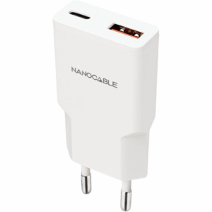 Cargador de pared nanocable 10.10.2022/ 1xusb tipo-c/ 1xusb/ 20w/ blanco