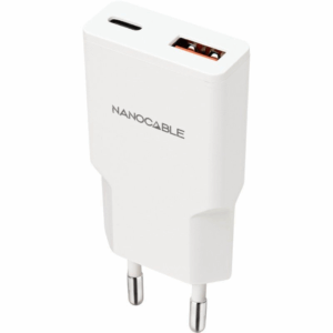 Cargador de pared nanocable 10.10.2025/ 1xusb tipo-c/ 1xusb/ 25w/ blanco