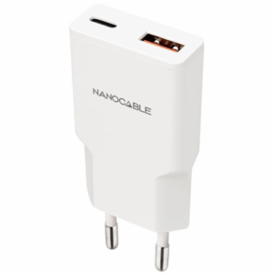 Cargador de pared nanocable 10.10.2028/ 1xusb tipo-c/ 1xusb macho/ 30w/ blanco