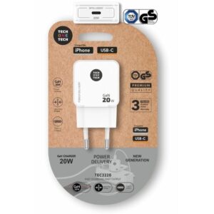 Cargador de pared gan tech one tech gan tec2220/ 1xusb tipo-c/ 20w/ blanco