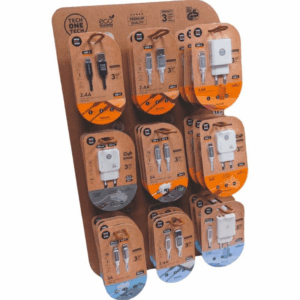 Expositor de cargadores gan y cables tech one tech eko 400903/ 9 ganchos/ incluye 27 productos